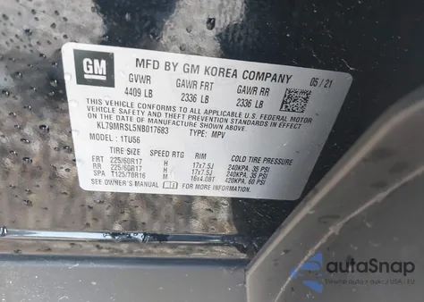 2022 Chevrolet Trailblazer Awd Lt из США, поврежденный, VIN KL79MRSL5NB017683